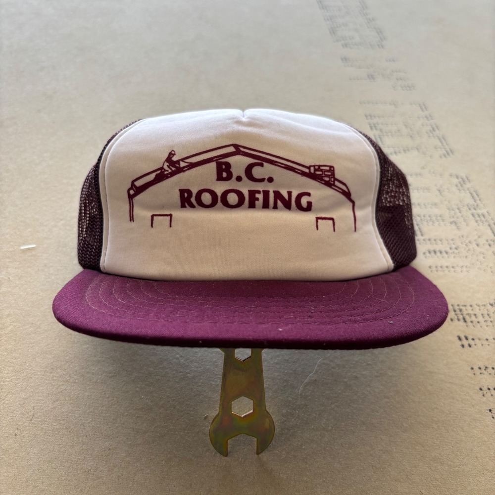 Vintage 90s Yupoong B.C. Roofing Trucker Hat Snapback Mesh Cap